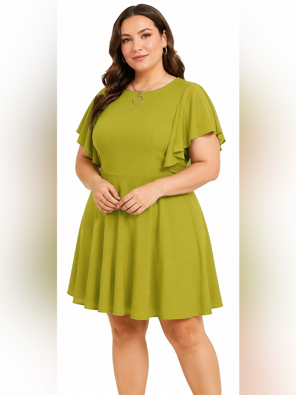 Kongyu Amy Women’s Flutter Sleeve Fit & Flare Dress Size 2XL Green Casual